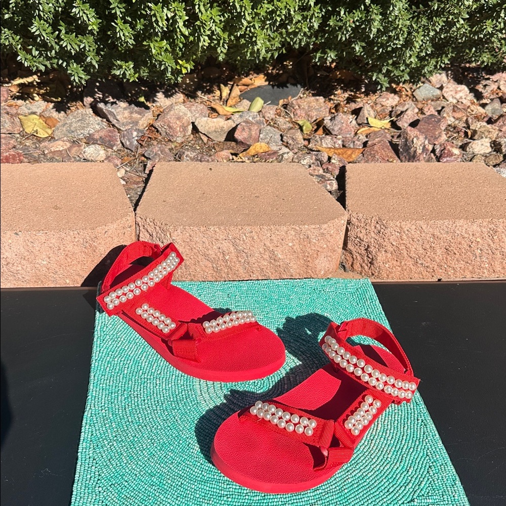 YO/KI Sandals with Pearl Accents & Velcro closure-size 37, brand new/never used.